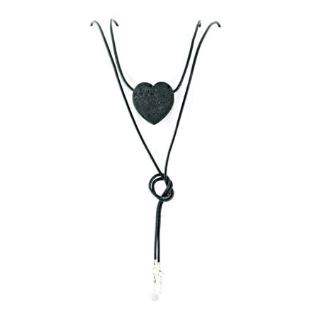 POPDITO Choker Leder Band Kette schwarz mit Lava Herz Anhänger Charm mit Zirkonia