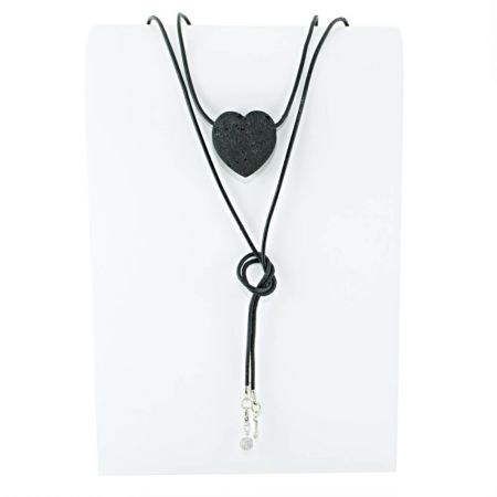 POPDITO Choker Leder Band Kette schwarz mit Lava Herz Anhänger Charm mit Zirkonia
