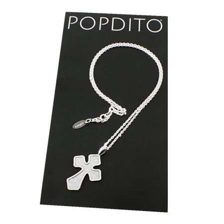 POPDITO Collier Kreuz silber 925 diamond cut Ankerkette 50cm