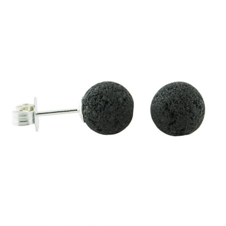 POPDITO Ohrstecker Lava - Kugel schwarz 8mm, Silber 925