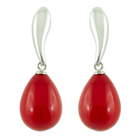 POPDITO Ohrstecker Zuchtperle Tropfen rot - groß 925 silber
