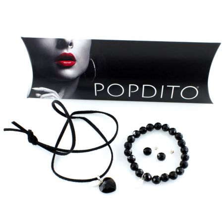 POPDITO Schmuckset 4tlg.schwarzer Onyx/Tektit