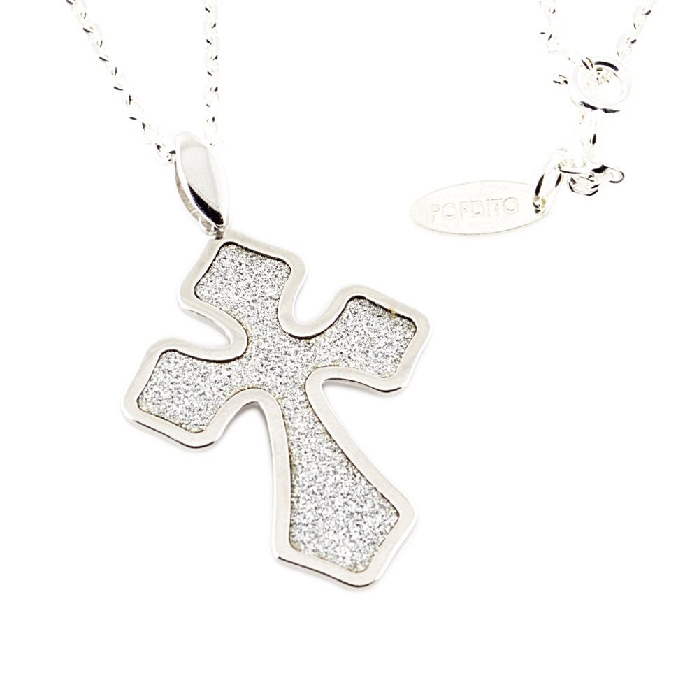 POPDITO Collier Kreuz silber 925 diamond cut Ankerkette 50cm