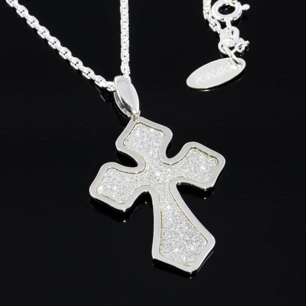 POPDITO Collier Kreuz silber 925 diamond cut Ankerkette 50cm