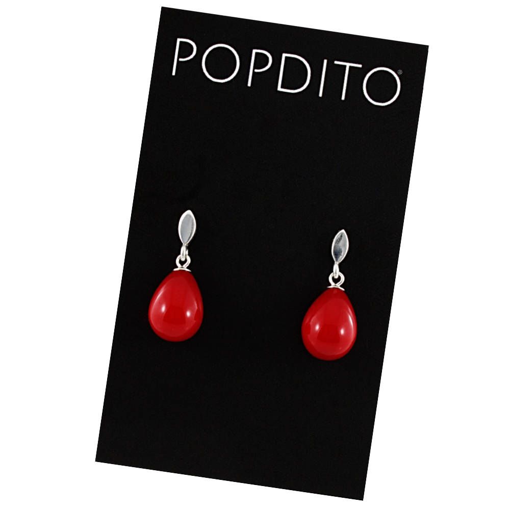 POPDITO Ohrstecker silber 925 Zuchtperle Tropfen rot